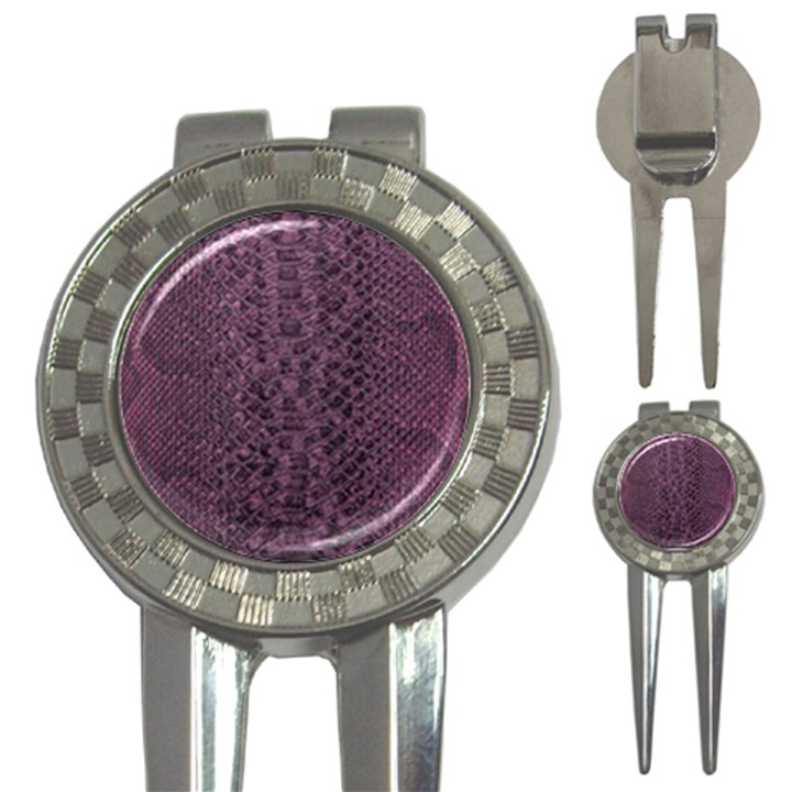 Purple Leather SnakeSkin Design 3-in-1 Golf Divots