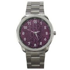 Purple Leather Snakeskin Design Sport Metal Watch by ArtsyWishy