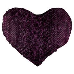 Purple Leather Snakeskin Design Large 19  Premium Heart Shape Cushions by ArtsyWishy