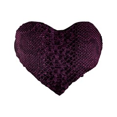 Purple Leather Snakeskin Design Standard 16  Premium Flano Heart Shape Cushions by ArtsyWishy