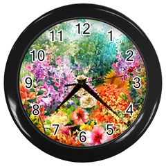 Forest Flowers  Wall Clock (Black)