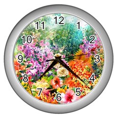 Forest Flowers  Wall Clock (silver)