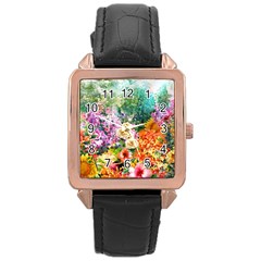 Forest Flowers  Rose Gold Leather Watch  by ArtsyWishy