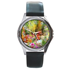 Forest Flowers  Round Metal Watch