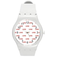 Flower Decorated Love Text Motif Print Pattern Round Plastic Sport Watch (m)