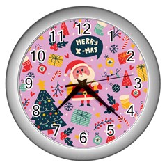 Merry Exmas Merry Exmas Wall Clock (silver) by designsbymallika