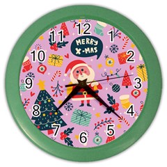 Merry Exmas Merry Exmas Color Wall Clock by designsbymallika