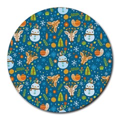 Snowman Deer Snowman Deer Round Mousepads by designsbymallika