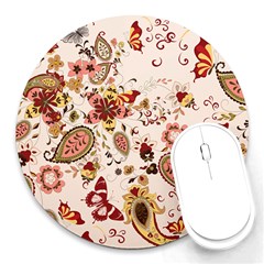 Red Floral Baatik Print Red Floral Baatik Print Round Mousepads by designsbymallika