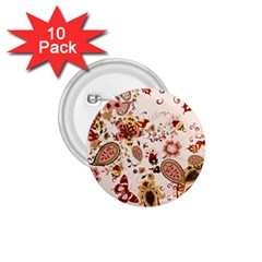 Red Floral Baatik Print Red Floral Baatik Print 1 75  Buttons (10 Pack) by designsbymallika