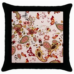 Red Floral Baatik Print Red Floral Baatik Print Throw Pillow Case (black) by designsbymallika