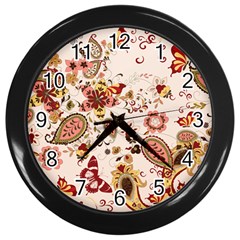 Red Floral Baatik Print Red Floral Baatik Print Wall Clock (black) by designsbymallika