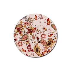 Red Floral Baatik Print Red Floral Baatik Print Rubber Round Coaster (4 Pack)  by designsbymallika