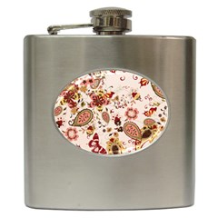 Red Floral Baatik Print Red Floral Baatik Print Hip Flask (6 Oz) by designsbymallika