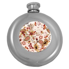 Red Floral Baatik Print Red Floral Baatik Print Round Hip Flask (5 Oz) by designsbymallika