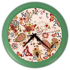 Red Floral Baatik Print Red Floral Baatik Print Color Wall Clock by designsbymallika