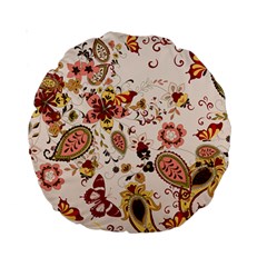 Red Floral Baatik Print Red Floral Baatik Print Standard 15  Premium Round Cushions by designsbymallika