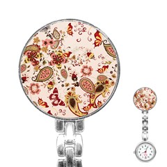 Red Floral Baatik Print Red Floral Baatik Print Stainless Steel Nurses Watch by designsbymallika