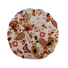 Red Floral Baatik Print Red Floral Baatik Print Standard 15  Premium Flano Round Cushions by designsbymallika