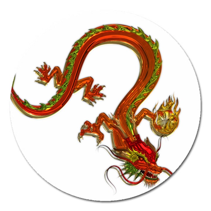 Dragon Art Glass Metalizer China Magnet 5  (Round)