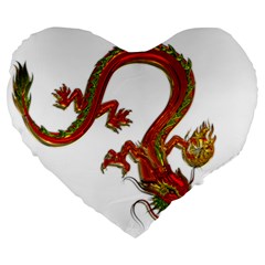 Dragon Art Glass Metalizer China Large 19  Premium Flano Heart Shape Cushions by HermanTelo