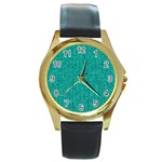 Green Denim Round Gold Metal Watch Front