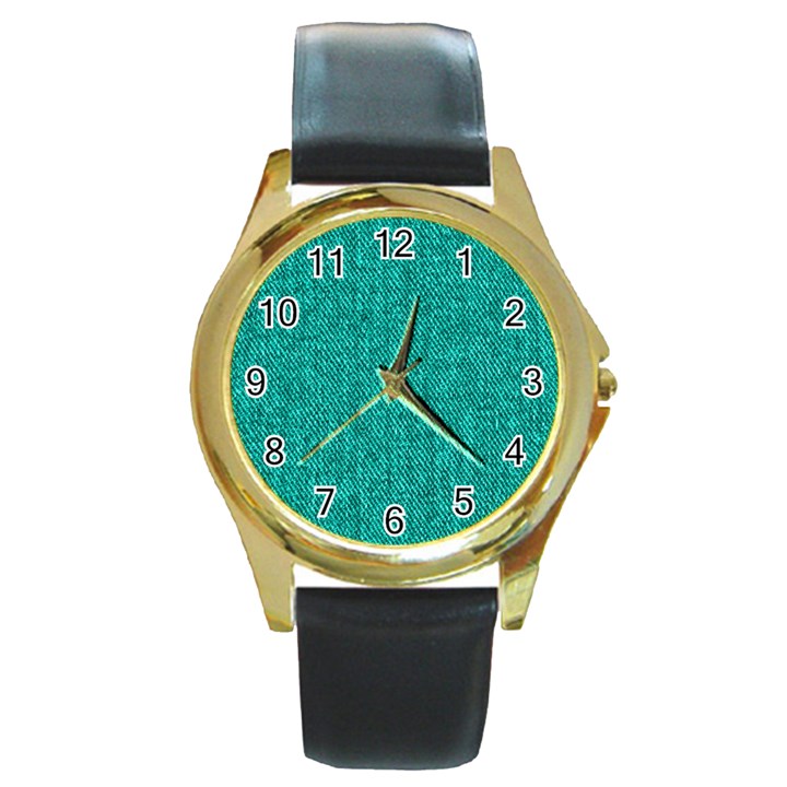 Green Denim Round Gold Metal Watch