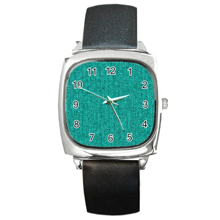 Green Denim Square Metal Watch