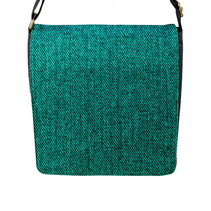 Green Denim Flap Closure Messenger Bag (L)