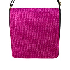 Pink Denim Design  Flap Closure Messenger Bag (L)