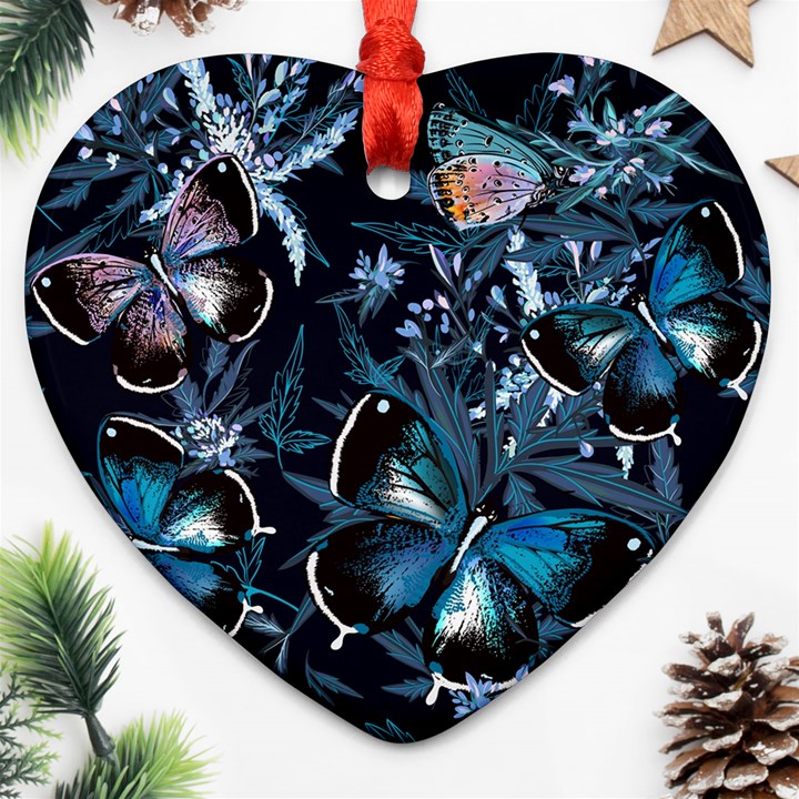 Beautiful Blue Butterflies  Ornament (Heart)