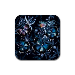 Beautiful Blue Butterflies  Rubber Coaster (square)  by ArtsyWishy