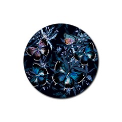 Beautiful Blue Butterflies  Rubber Coaster (round)  by ArtsyWishy