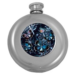 Beautiful Blue Butterflies  Round Hip Flask (5 Oz) by ArtsyWishy