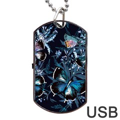 Beautiful Blue Butterflies  Dog Tag Usb Flash (one Side) by ArtsyWishy