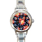 Orange and Blue Chamomiles Design Round Italian Charm Watch Front