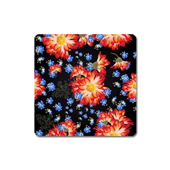 Orange And Blue Chamomiles Design Square Magnet by ArtsyWishy