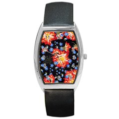 Orange And Blue Chamomiles Design Barrel Style Metal Watch by ArtsyWishy