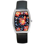 Orange and Blue Chamomiles Design Barrel Style Metal Watch Front