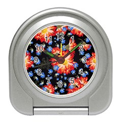 Orange And Blue Chamomiles Design Travel Alarm Clock by ArtsyWishy