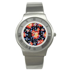 Orange And Blue Chamomiles Design Stainless Steel Watch by ArtsyWishy