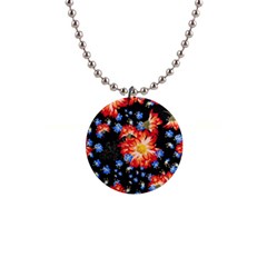 Orange And Blue Chamomiles Design 1  Button Necklace by ArtsyWishy