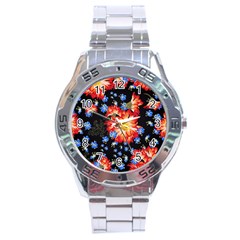 Orange And Blue Chamomiles Design Stainless Steel Analogue Watch by ArtsyWishy