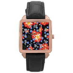 Orange And Blue Chamomiles Design Rose Gold Leather Watch  by ArtsyWishy