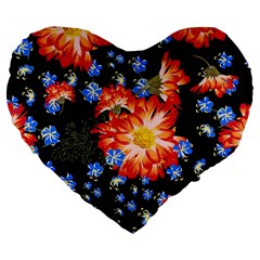 Orange And Blue Chamomiles Design Large 19  Premium Flano Heart Shape Cushions by ArtsyWishy