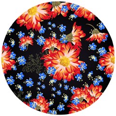 Orange And Blue Chamomiles Design Wooden Puzzle Round by ArtsyWishy