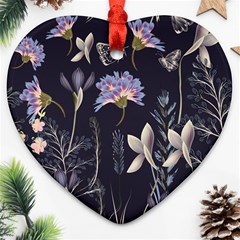 Butterflies And Flowers Painting Ornament (heart)