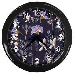 Butterflies And Flowers Painting Wall Clock (black) by ArtsyWishy