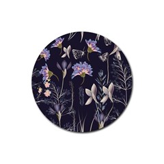 Butterflies And Flowers Painting Rubber Round Coaster (4 Pack)  by ArtsyWishy