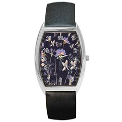 Butterflies And Flowers Painting Barrel Style Metal Watch by ArtsyWishy